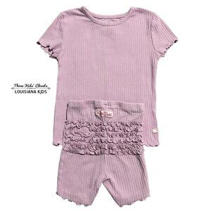 RuffleButts 4T Lilac Ribbed Ruffles Pajamas Set